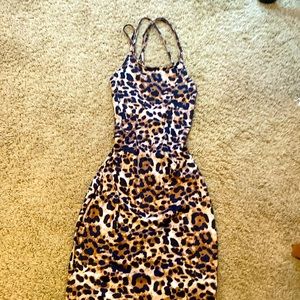 Cheetah Print Bodycon Backless Strap Dress